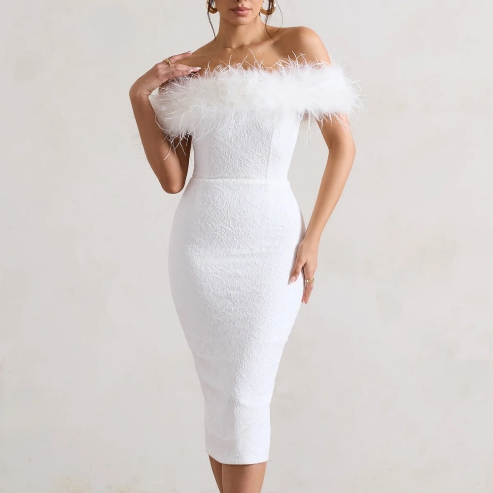 Club L London Off-Shoulder White Midi Dress